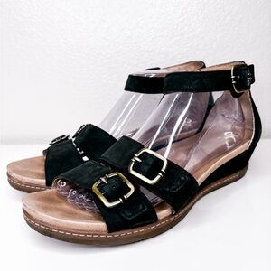 Dansko Astrid Black Suede Wedge Sandals‎ Size 41, US 10.5-11